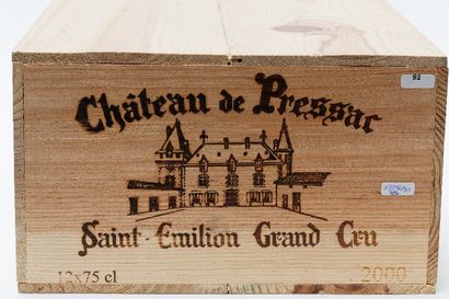 null BORDEAUX (SAINT-ÉMILION), rouge, Château de Pressac, grand cru 2000, douze bouteilles...
