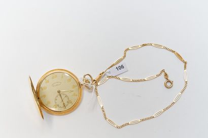 CORTEBERT Chronomètre savonnette en or jaune 18k orné d'un chiffre, avec chaîne,...