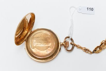 null Montre de gousset en or jaune 18k avec chaîne et breloque hippique, circa 1900-1910,...