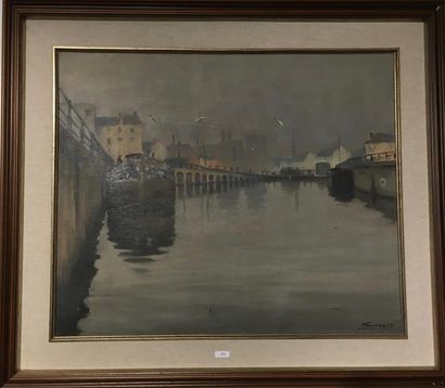 null VOLCKAERT Piet (1902-1973), "Canal avec péniches", XXe, huile sur toile, signée...