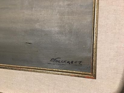 null VOLCKAERT Piet (1902-1973), "Canal avec péniches", XXe, huile sur toile, signée...