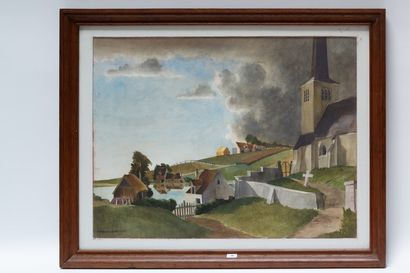 LEENAERTS Nardo (circa 1900) [attribué à] "Vue de village", 1948, aquarelle sur papier,...