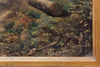 VANDER VOORT V. "Départ en promenade des cavaliers", XXe, huile sur panneau, signée...