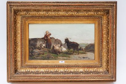 PLUMOT André (1829-1906) [attribué à] "La Jeune Bergère", fin XIXe, huile sur panneau,...