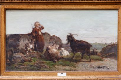 PLUMOT André (1829-1906) [attribué à] "La Jeune Bergère", fin XIXe, huile sur panneau,...