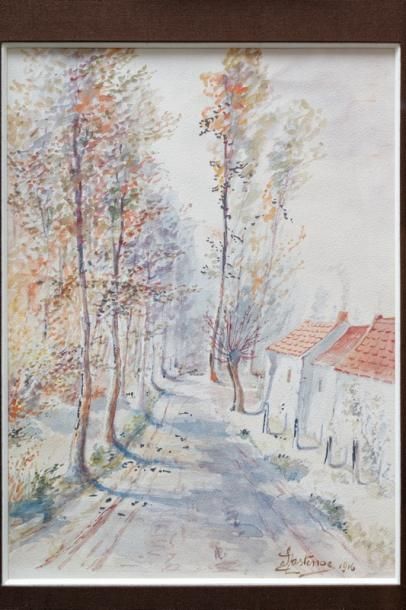 TASTENOE Léopold (1864-1933) [attribué à] "Paysage automnal", 1916, aquarelle, signée...