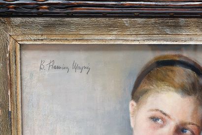 FLAMINE- MAYNE Berthe "Femme en prière", XXe, pastel sur papier, signé en haut à...