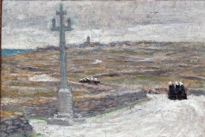 PAULUS Pierre (1881-1959) "Vue bretonne", circa 1900, huile sur toile, signée en...