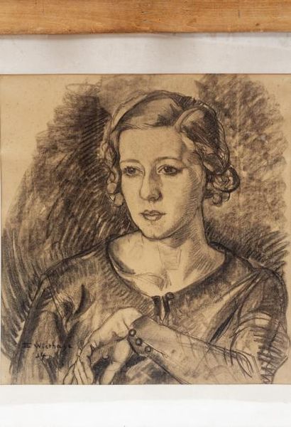 WIETHASE Edgard (1881-1965) "Portrait de femme", XXe, fusain sur papier, signé et...