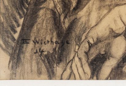 WIETHASE Edgard (1881-1965) "Portrait de femme", XXe, fusain sur papier, signé et...