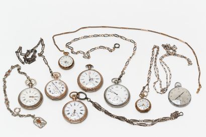 null Lot de huit montres de gousset dont six avec chaîne, circa 1900 [usures et ...