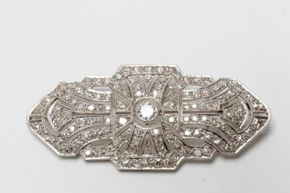 null Broche d'époque Art déco sertie de brillants, circa 1930, platine, 9 g env....