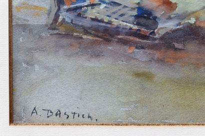 BASTIEN Alfred (1873-1955) "Labour", XXe, aquarelle gouachée sur papier, signée en...
