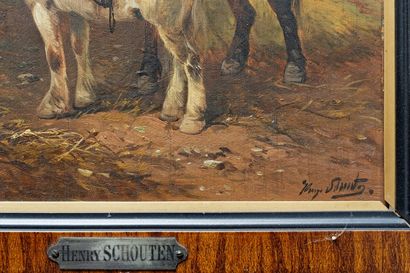 SCHOUTEN Henry (1857/64-1927) "Chevaux de trait", XIXe, huile sur panneau, signée...