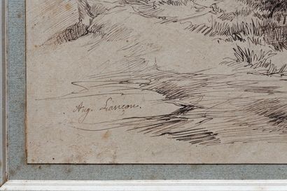 LANÇON Auguste André (1836-1887) "Lionne attaquée", XIXe, plume et encre sur papier...