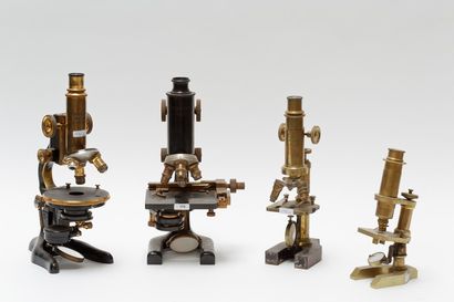 null Ensemble de huit microscopes, XIX-XXe, certains en coffret [usures, altérations...