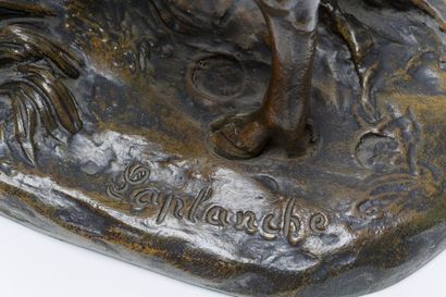 LAPLANCHE "Cerf bramant", XIXe, sujet en bronze patiné, signé et numéroté [EV 1405]...