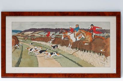 null Lot de huit estampes :

- ELIOTT Harry (1882-1959), "Scènes de chasse à courre",...