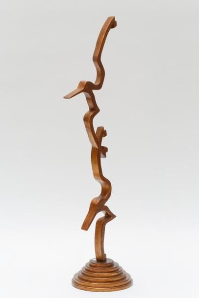 VAN DEN DRIESSCHE Étienne (1959) "Duo", [20]14, sculpture en chêne à patine mordorée,...