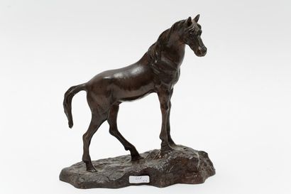 null Deux chevaux, XXe, bronze patiné, l. 35 cm et h. 21,5 cm [petites altérations...