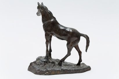 null Deux chevaux, XXe, bronze patiné, l. 35 cm et h. 21,5 cm [petites altérations...