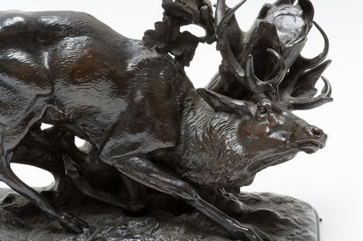 JACQUEMART Alfred (1824-1896) "Cerf frottant ses bois", circa 1880, sujet en bronze...