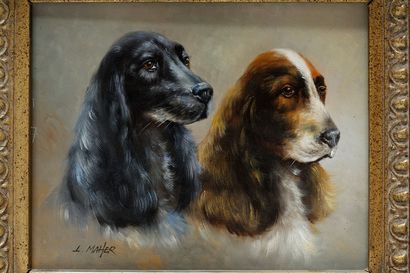 MAHER L. "Portraits de chiens", début XXe, paire d'huiles sur panneau dont une sur...