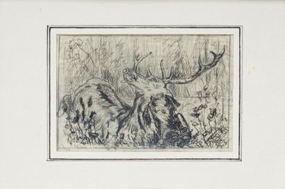 COROMBELLE Lyson (1894-1971) [attribué à] "Grand Cerf", XXe, lithographie rehaussée,...