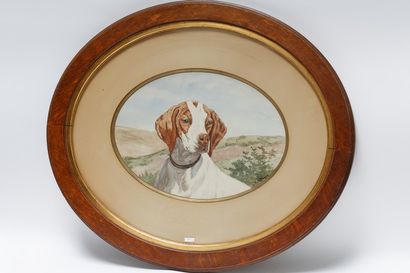CLARYS Alexander (1857-1930) "Portraits de chien", circa 1900, suite de trois aquarelles...