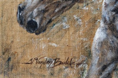 VANDEN BULCKE Valérie "Curiosité", XXIe, acrylique sur toile, signée, 89,5x69,5 ...