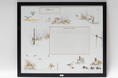 DE WITTE Thibault "Tableau de chasse", XXIe, aquarelle sur papier, 44,5x57 cm.