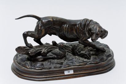 DELABRIERRE Edouard Paul (1829-1912) "Chien sur perdrix", circa 1898, sujet en bronze...