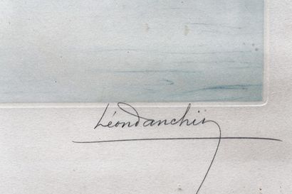 DANCHIN Léon (1887-1938) "Vol de pilets", XXe, lithographie polychrome, signée en...