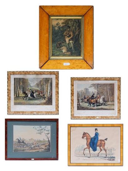 null Lot de cinq lithographies :

- DE DREUX Alfred (1810-1860), "L'Entrée en chasse...