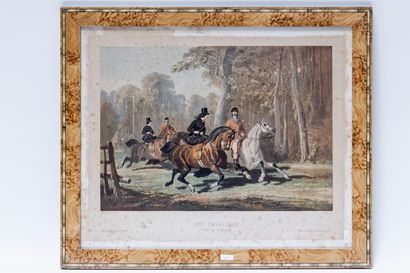 null Lot de cinq lithographies :

- DE DREUX Alfred (1810-1860), "L'Entrée en chasse...