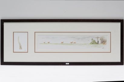 DE WITTE Thibault "Arrivée surprise", XXIe, aquarelle sur papier, 13x72 cm.