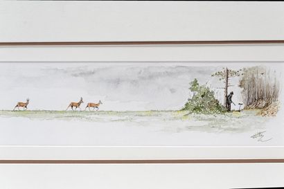 DE WITTE Thibault "Arrivée surprise", XXIe, aquarelle sur papier, 13x72 cm.