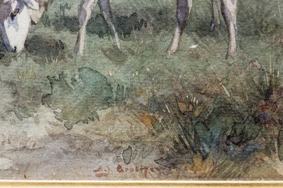 ECOLE FRANCAISE "Berger et son troupeau", XXe, aquarelle sur papier, signée en bas...