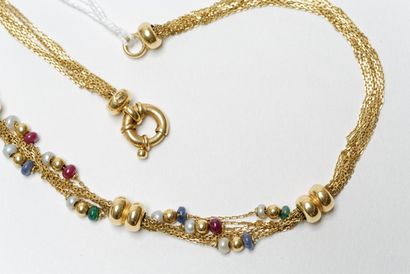 null Demi-parure (collier et bracelet) en or jaune 18k à chainettes et perles de...
