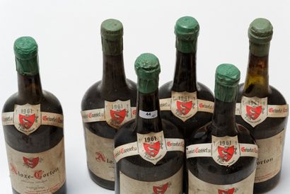null BOURGOGNE (ALOXE-CORTON), rouge, Léon Grivelet-Cusset 1961, six bouteilles [bas-goulot/mi-épaule,...