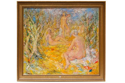null ZARINA Anna Martinowa (1907-1984), "Les Trois Grâces", XXe, huile sur toile,...