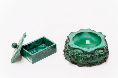 null Ensemble d'époque Art déco, circa 1930, verre malachite pressé-moulé, deux pièces...