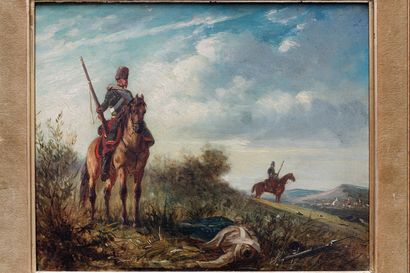 null PATERNOSTRE Louis (1824-1879), "Hussards", XIXe, huile sur panneau, signée en...