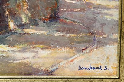 null BOSSCHAERT Bernard (1933), "Vue de Bruges", XXe, huile sur toile, signée en...