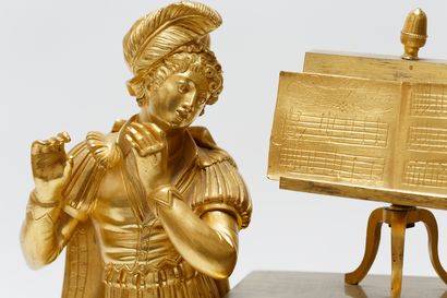 null Pendule d'époque Restauration, début XIXe, bronze ciselé doré et patiné, cadran...