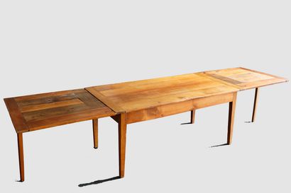 null Table rectangulaire à rallonges, XXe, bois fruitier, 73x166x85 cm, 73x332x85...