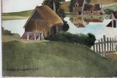 null LEENAERTS Nardo, "Vue de village", 1948, aquarelle sur papier, signée et datée...