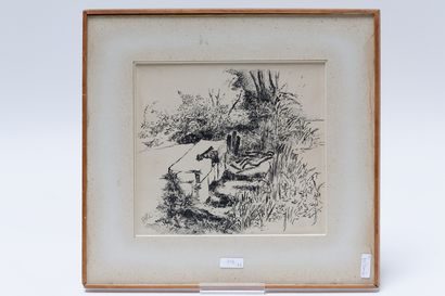null Lot de trois estampes :

- DE BRAEKELEER Henri (1840-1888), "Paysage au moulin",...