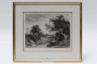 null Lot de trois estampes :

- DE BRAEKELEER Henri (1840-1888), "Paysage au moulin",...