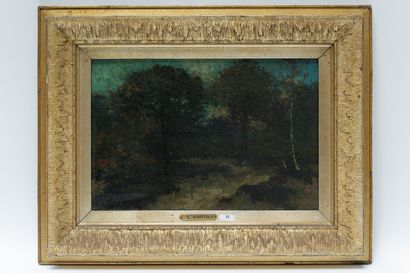 null BASTIEN Alfred (1873-1955), "Balade en forêt", fin XIXe, huile sur toile, signée,...